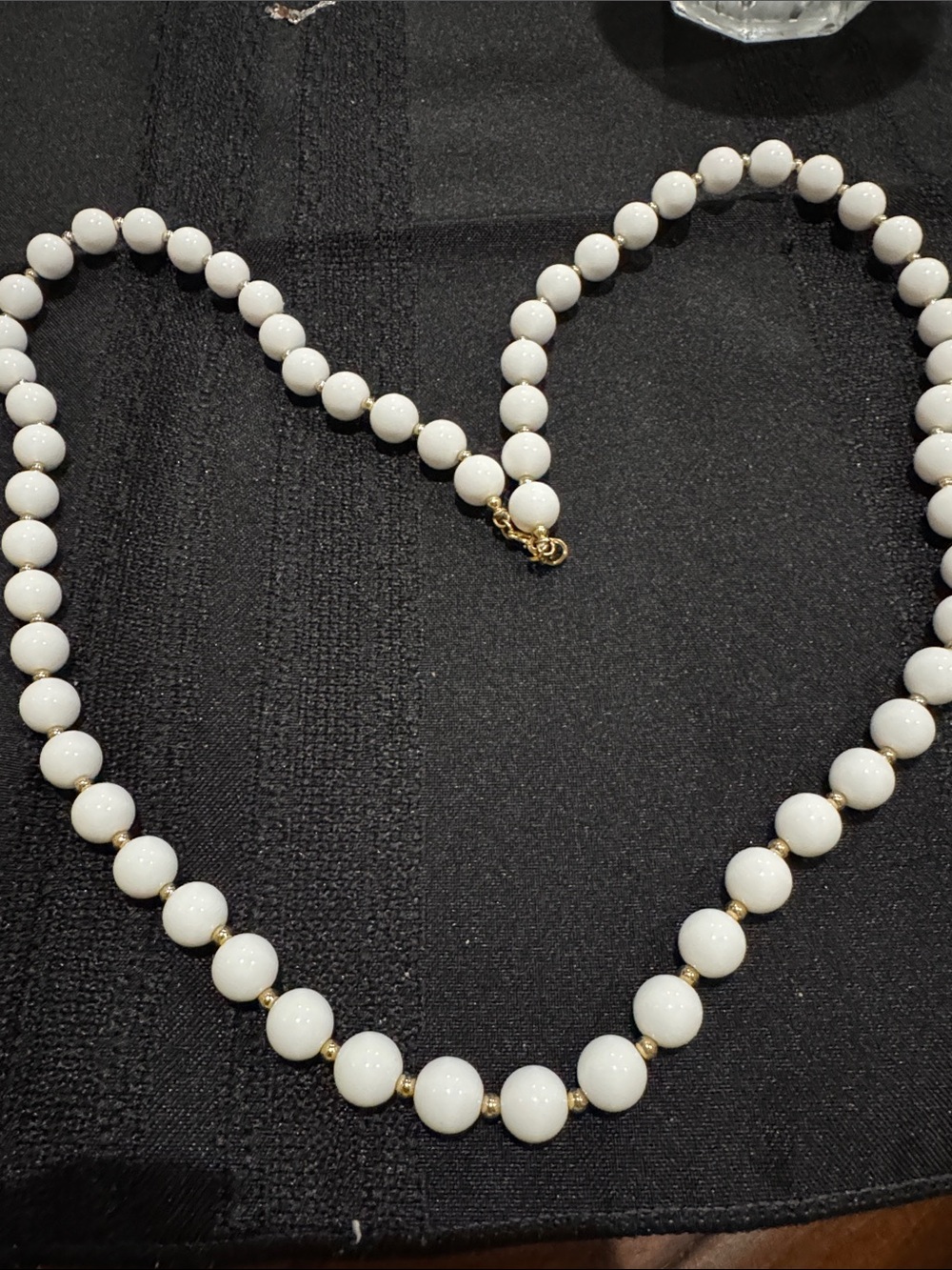 Vintage Monet White Beaded Necklace with Gold Accents - Women Jewelry